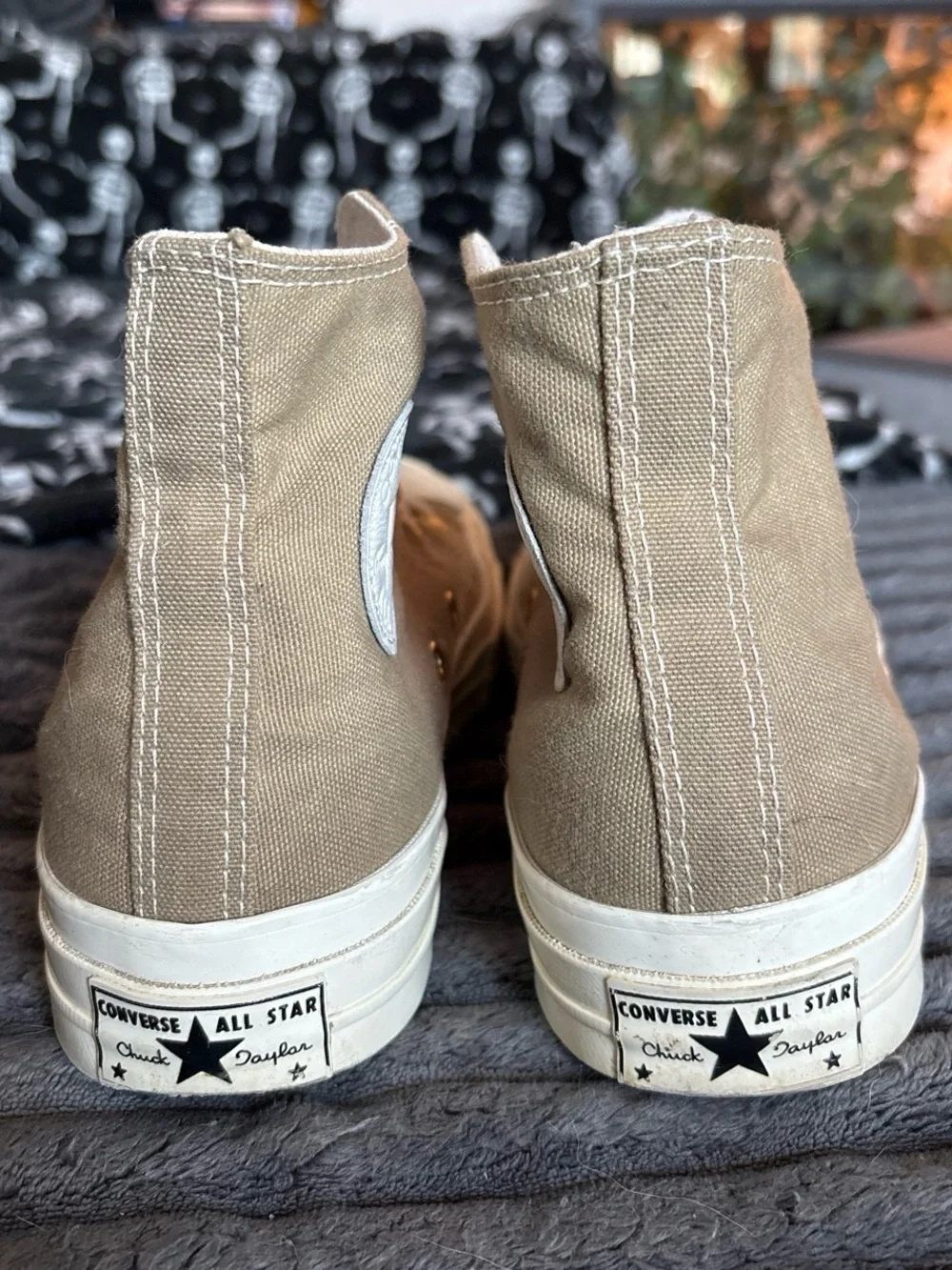 Converse High-Top Canvas Sneakers in Taupe and White